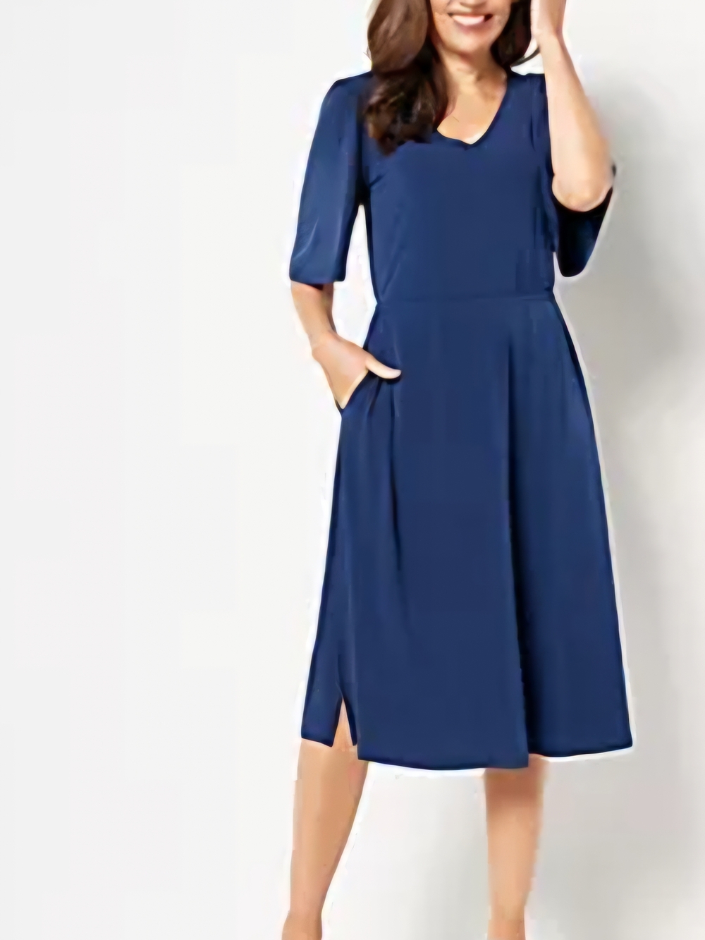 Girl With Curves Navy V-Neck Midi Dress with Flutter Sleeves - Picture 4 of 4